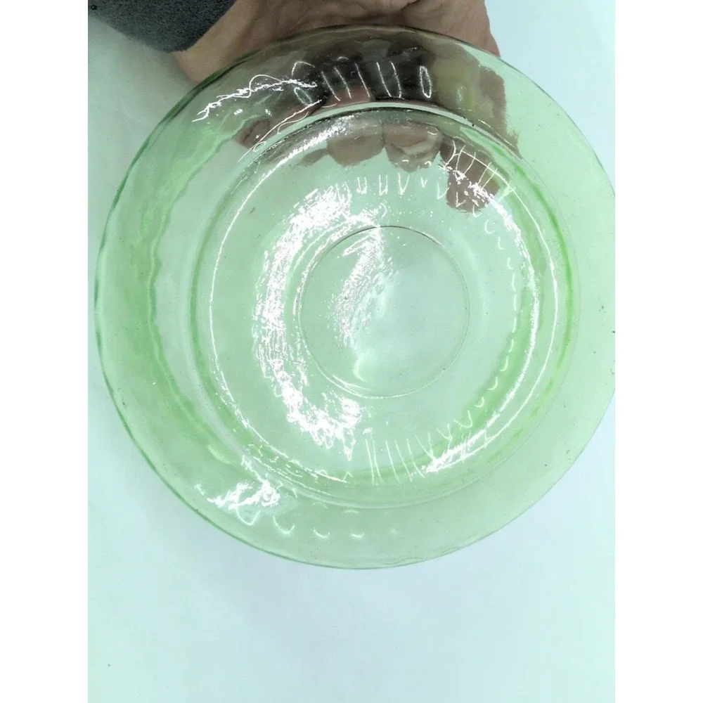 Vtg Uranium Glass Anchor Hocking Spiral Optic Green Candy Dish  Bowl from 1930s